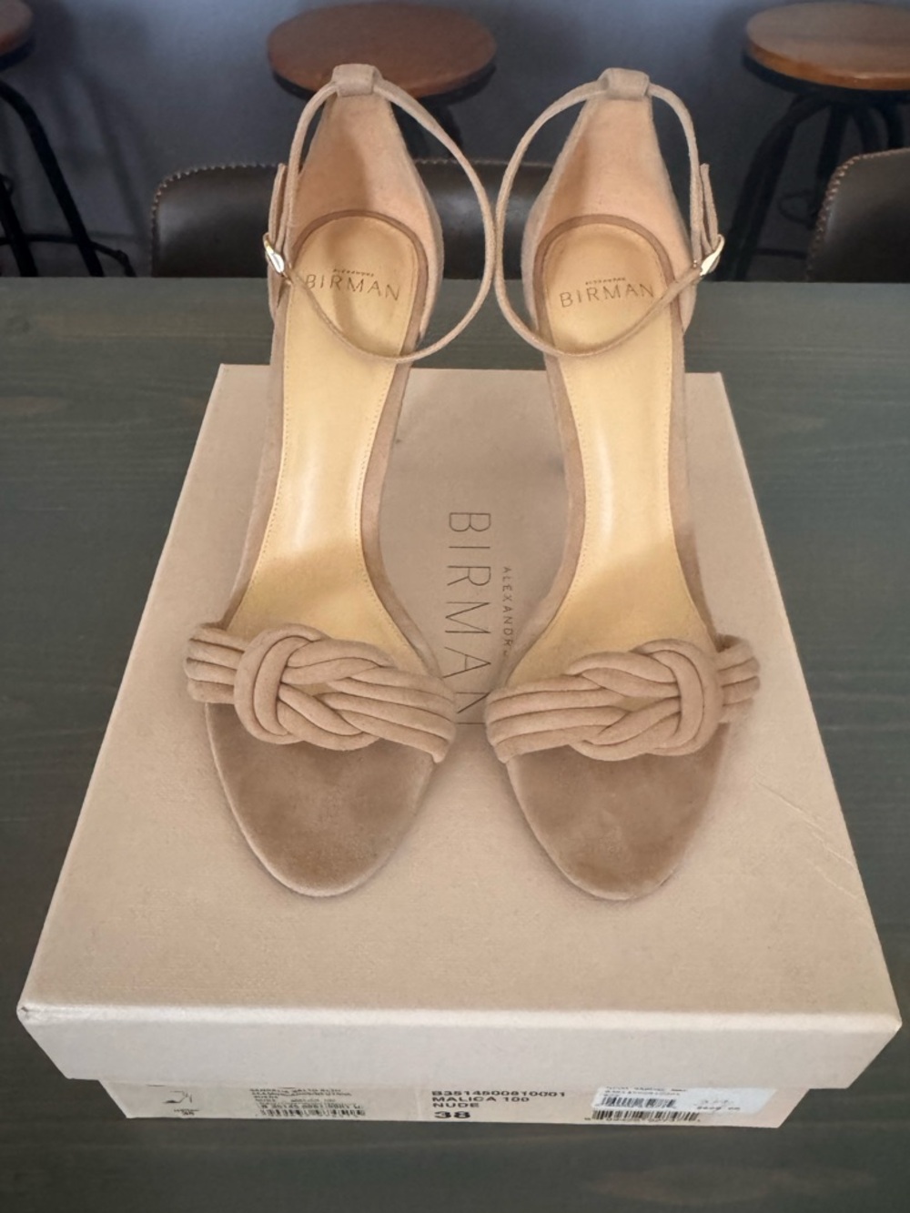 Alexandre Birman Nude Malica 100 Knotted Suede Ankle-Strap Heels